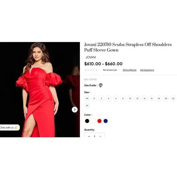 Jovani Red Dress Size 14 XL Puff Sleeve Lucky Gown Black Tie Formal Slit NWT - Picture 3 of 11